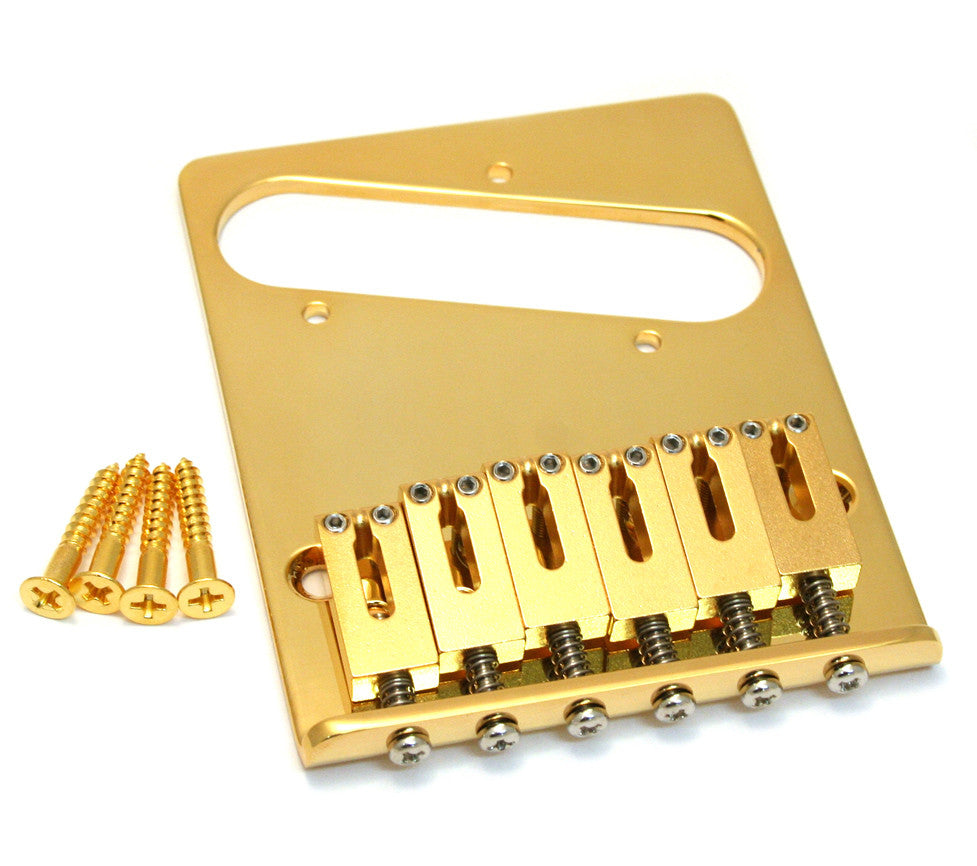 Allparts 6 Saddle Gotoh Brass Bridge For Tele (Rectangular Saddles) - Gold