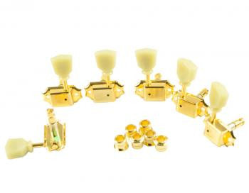 Gotoh 3+3 Vintage Kluson Style Tuning Machines/ Self Locking/ Ivory Buttons - Gold