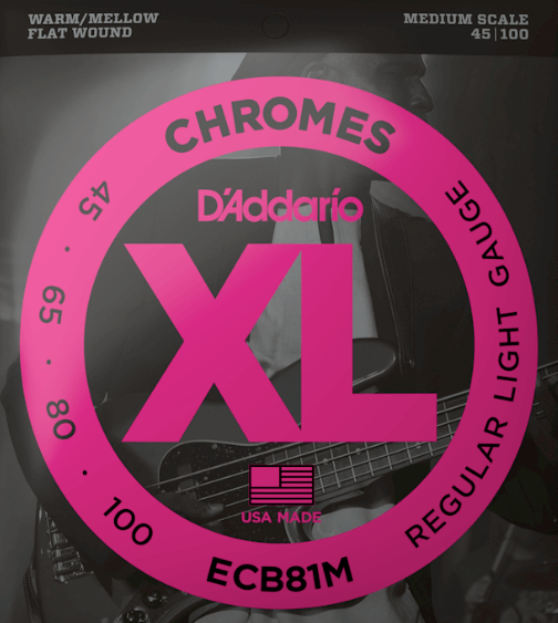 D'ADDARIO ECB81M CHROMES 45-100 MEDIUM SCALE FLATWOUND BASS STRINGS