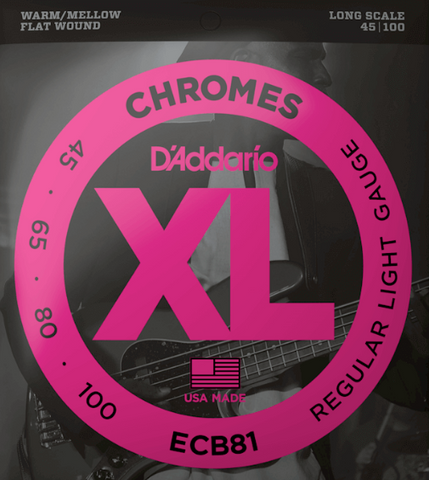 D'ADDARIO ECB81 CHROMES 45-100 LONG SCALE FLATWOUND BASS STRINGS