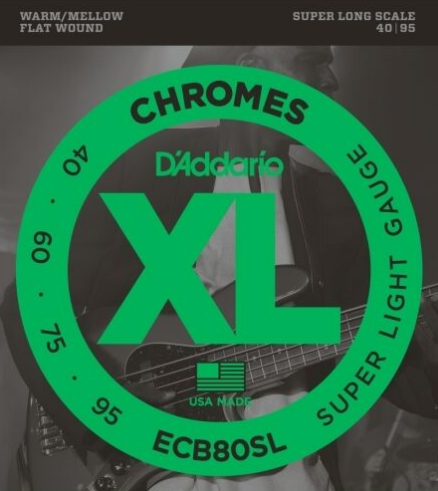 D'ADDARIO ECB80 CHROMES SUPER LIGHT GAUGE FLAT WOUND BASS STRINGS 40-95