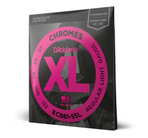 D'ADDARIO ECB81-5SL CHROMES 45-132 5-STRING SUPER LONG SCALE FLATWOUND BASS STRINGS
