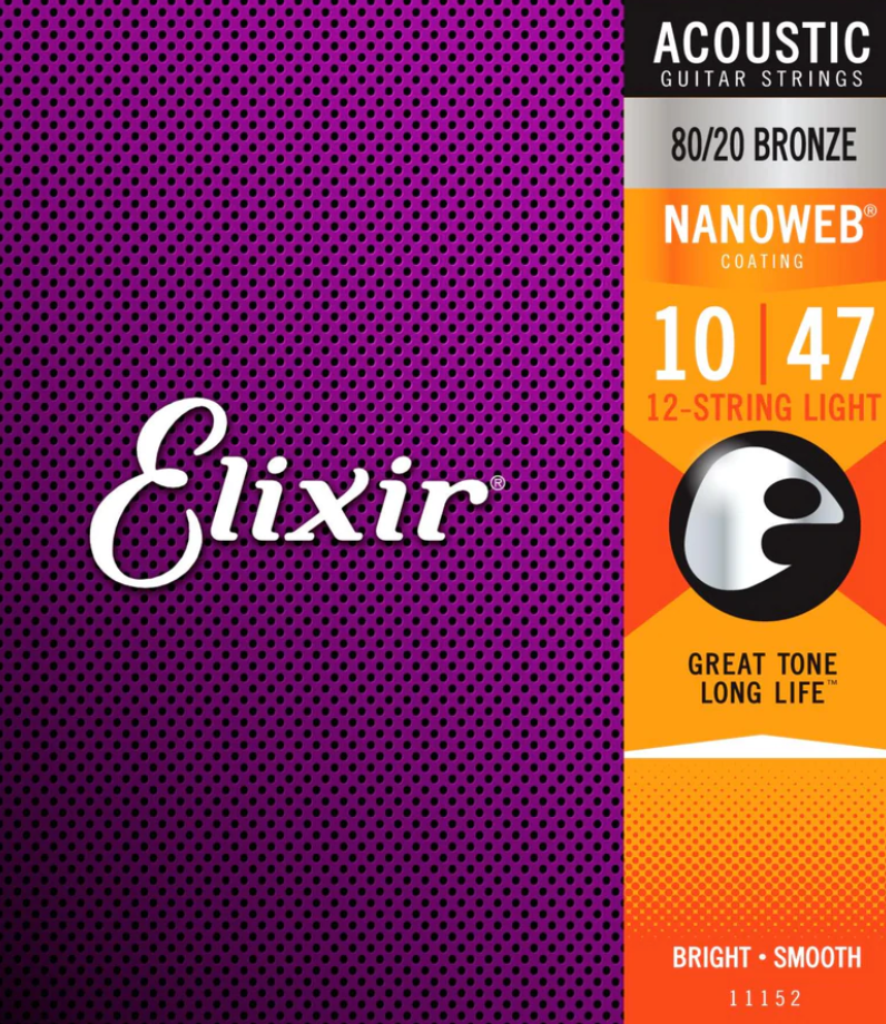 ELIXIR 11152 12-STRING LIGHT ACOUSTIC 80/20 BRONZE W/ NANOWEB COATING (.010 - .047)