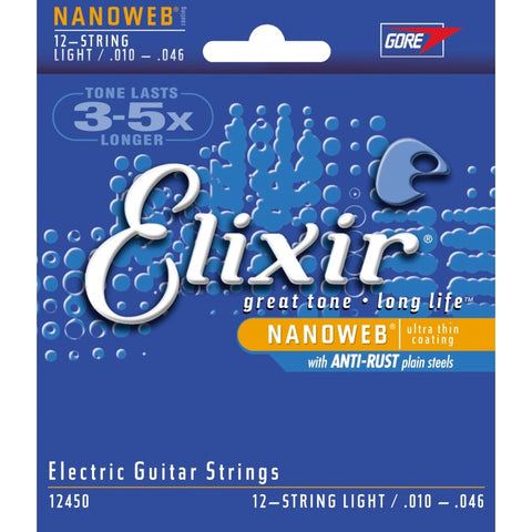 Elixir Strings 12450 Nanoweb Light 12-String Electric Guitar Strings